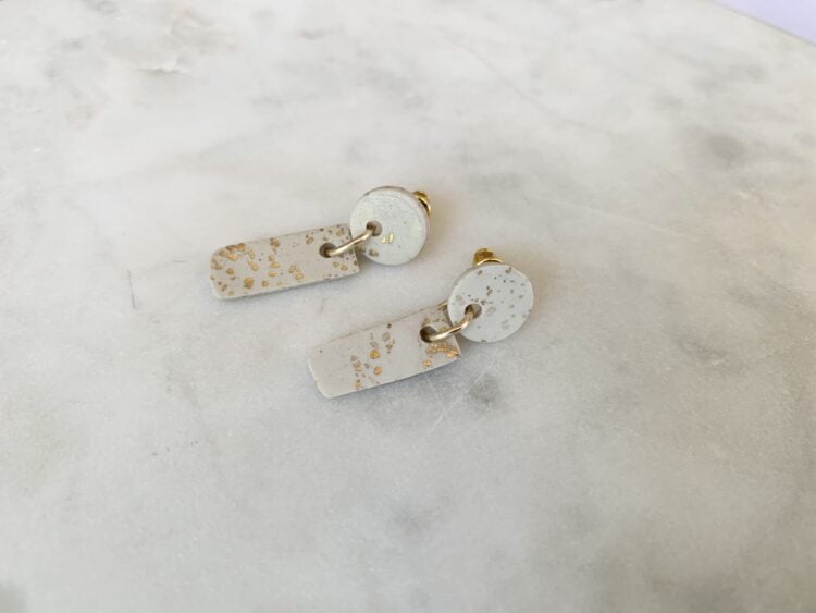 Gold & White Statement Earrings - Linear Bar Drops