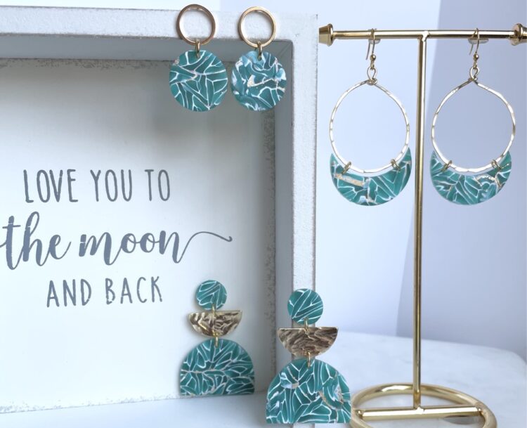 Turquoise and Gold Clay Earrings