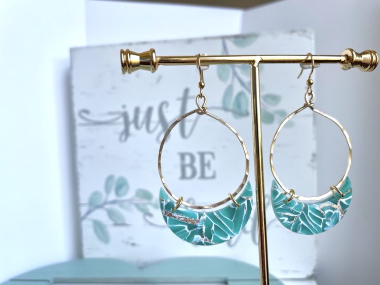 Turquoise and Gold Clay Hoop Earrings