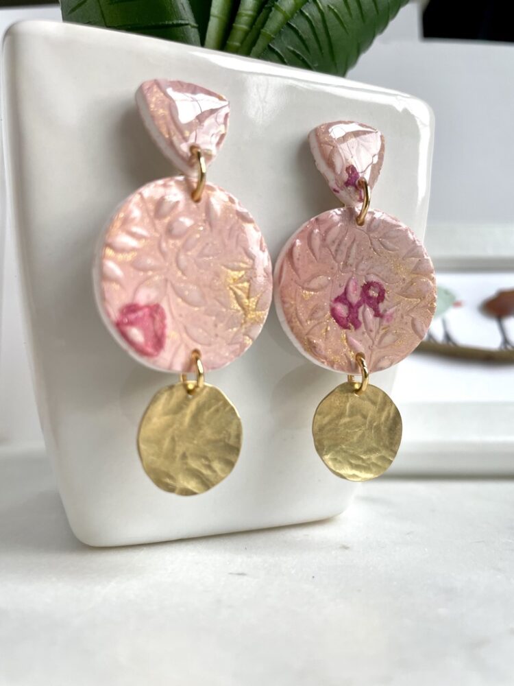 Handmade Pink Floral Clay Dangle Earrings