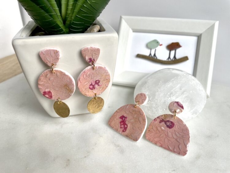 Handmade Pink Floral Clay Dangle Earrings