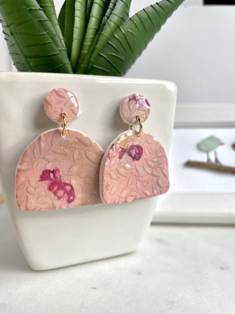 Handmade Pink Floral Clay Dangle Earrings