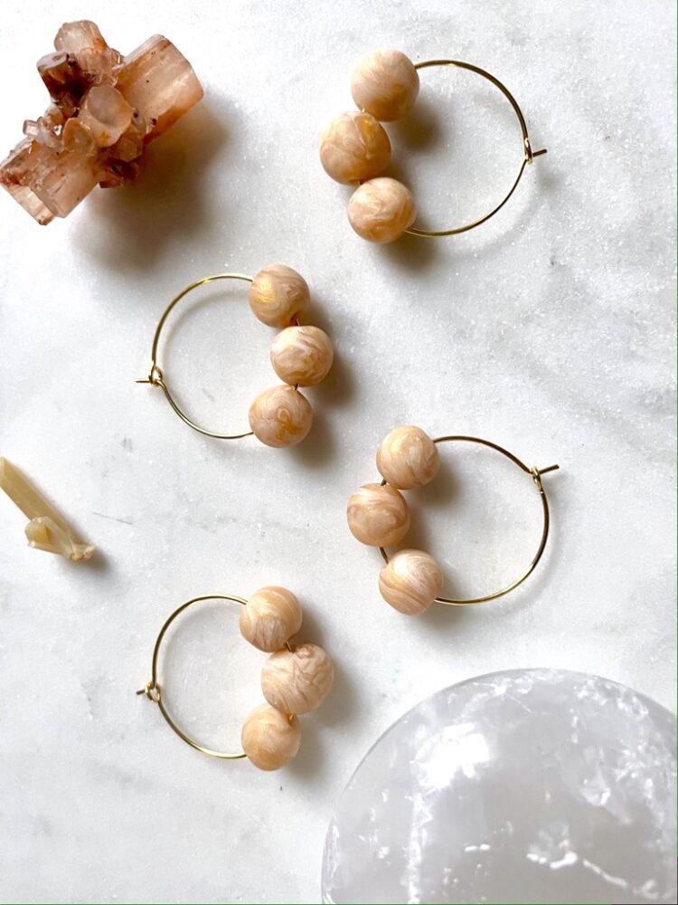 Peach and Gold Handmade Clay Hoop Earrings