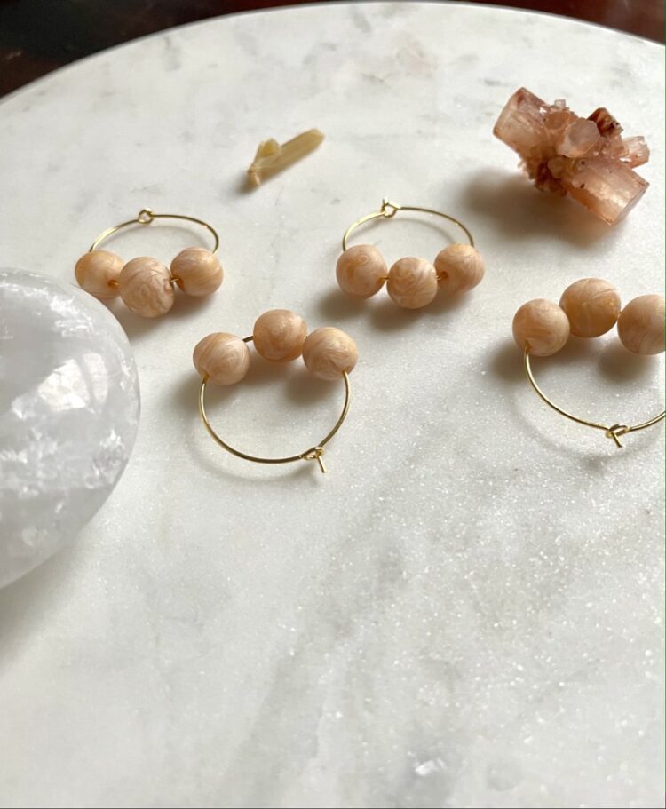 Peach and Gold Handmade Clay Hoop Earrings