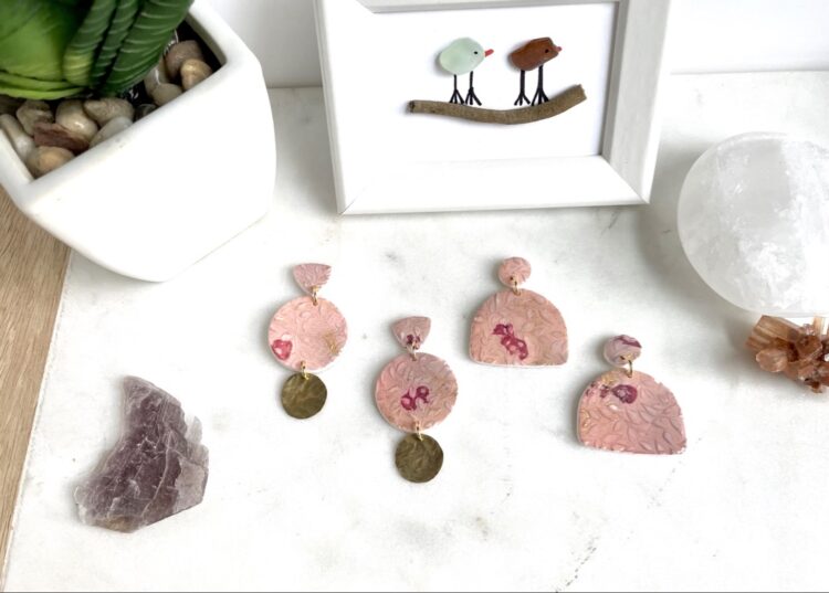 Handmade Pink Floral Clay Dangle Earrings