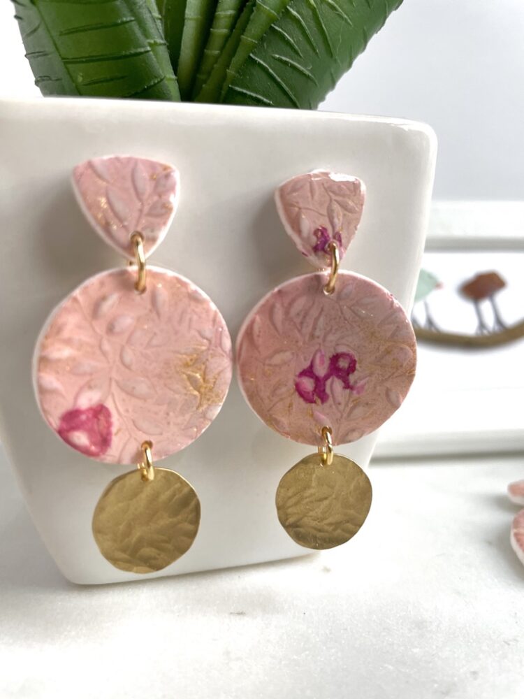 Handmade Pink Floral Clay Dangle Earrings