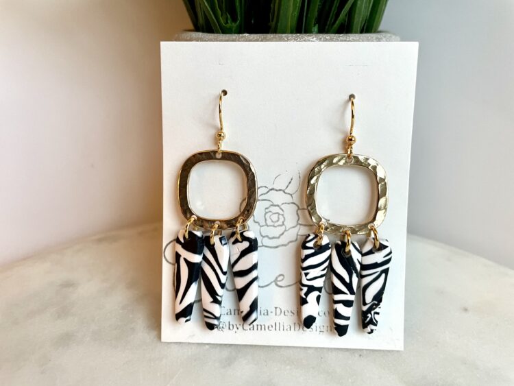 Zebra print dangle earrings