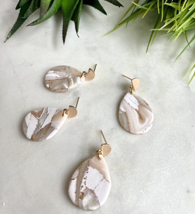 White & Gold Clay Earrings