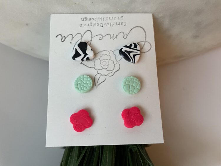 Zebra print and neon stud earrings