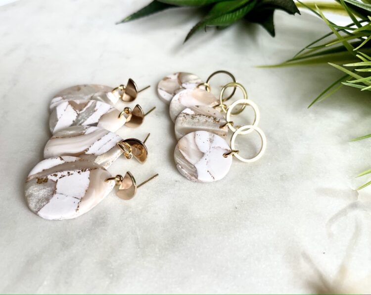 White & Gold Clay Earrings