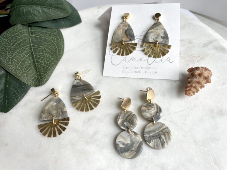 Smokey Quartz Polymer Clay Earring