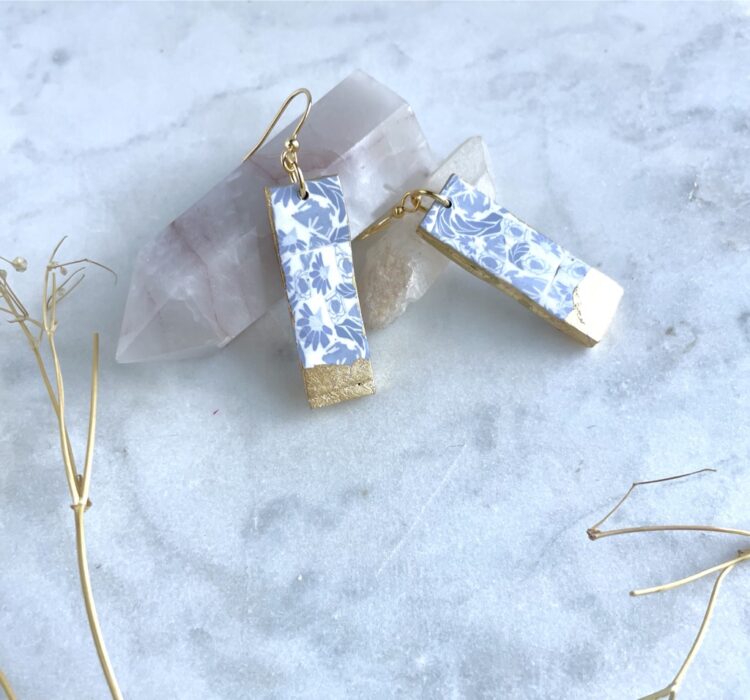 Blue and White Dangle Earrings