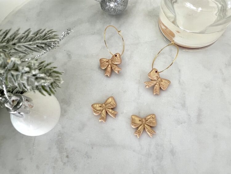 Golden Bow Christmas Earrings