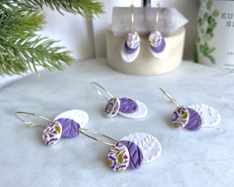 Purple Floral Hoop Earrings