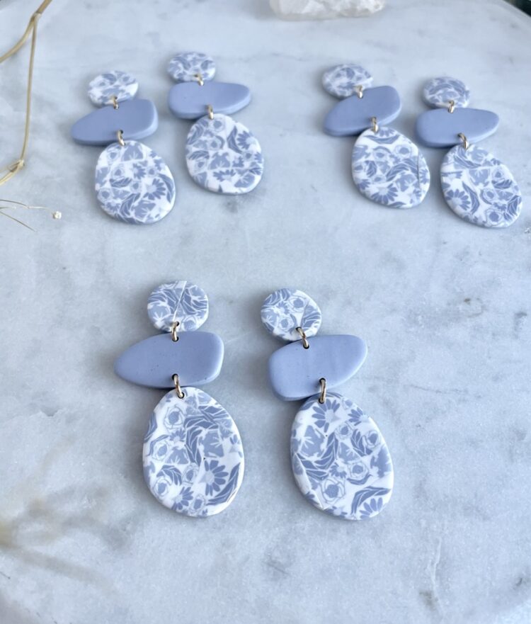 Blue and White Dangle Earrings
