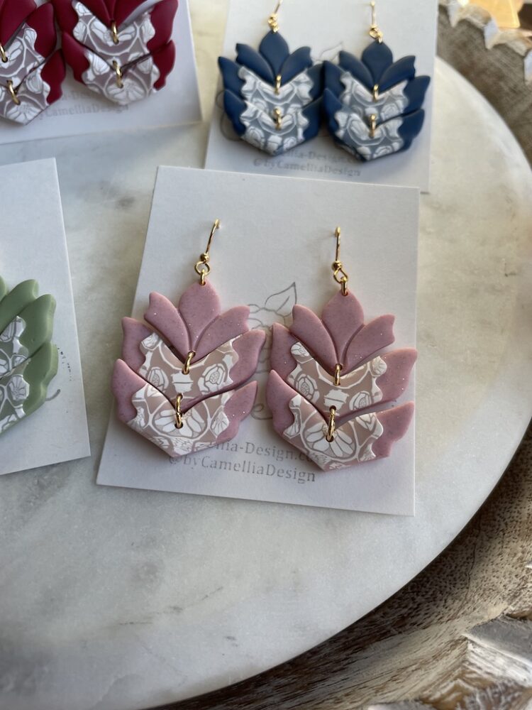 Pink Chandelier Lace Earrings with Pearl or Moonstone