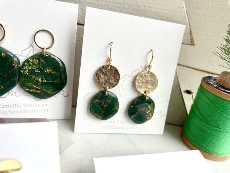 Emerald Organic Circle Earrings