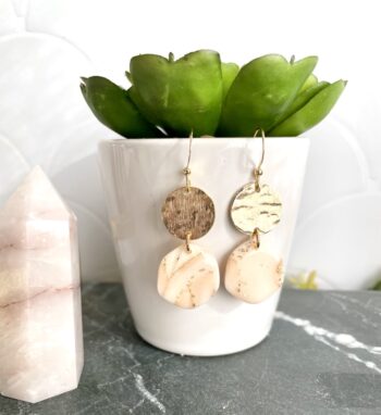 Quartz Earring with Hammered Gold Disc