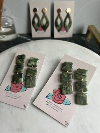 Green Translucent Stacked Earrings