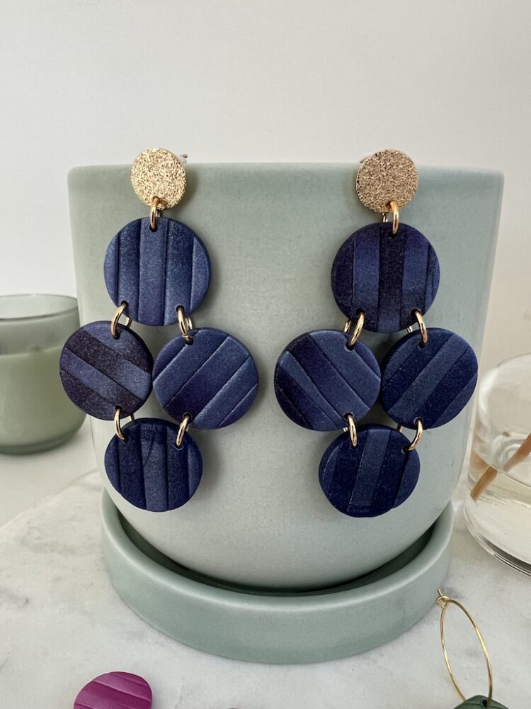 Blue Striped Statement Earrings