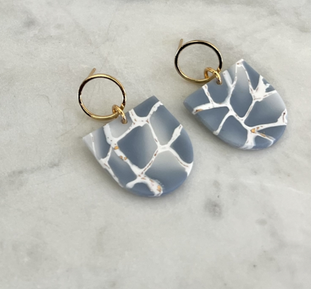Wedgwood and White arch earrings