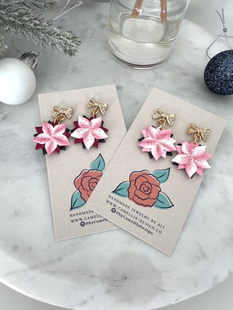 Marbled Pink Poinsettia Earrings