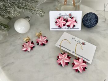 Marbled Pink Poinsettia Earrings