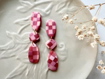 Pink Checkerboard Earrings