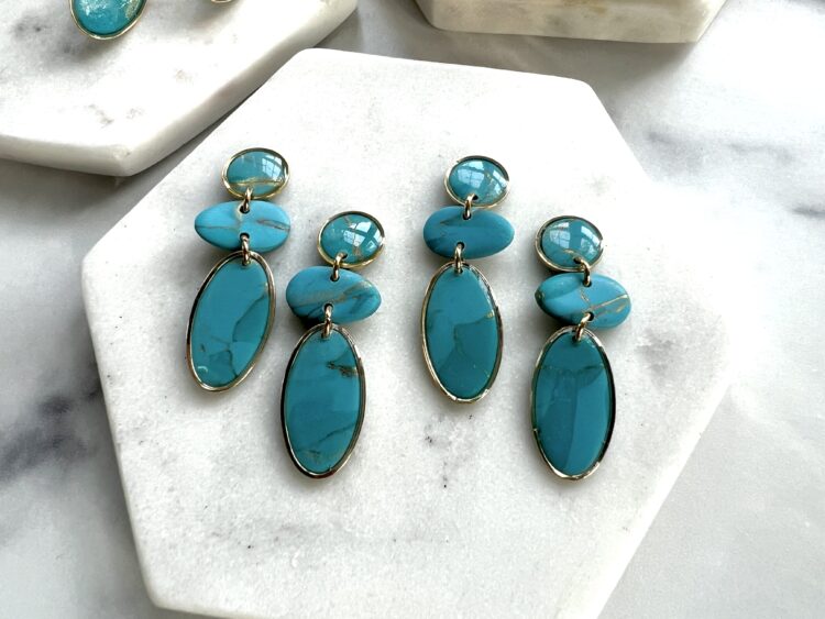 Blue Copper Turquoise Stacked Earrings