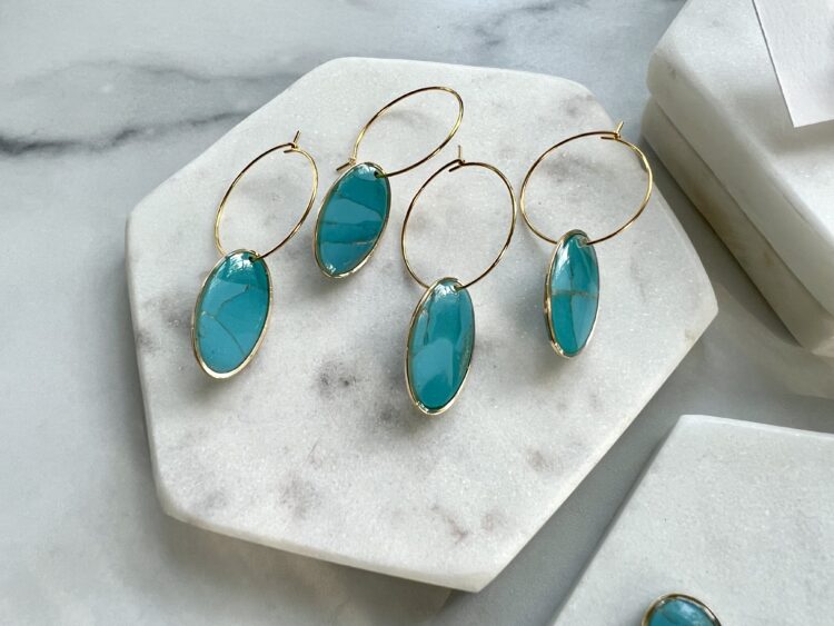 Blue Copper Turquoise Hoop Earrings